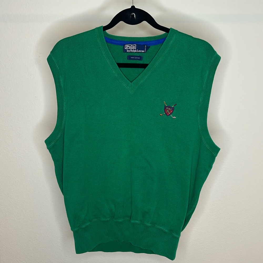 Vintage POLO Ralph Lauren Men’s L Green Golf Pullover Cotton Sweatshirt Vest